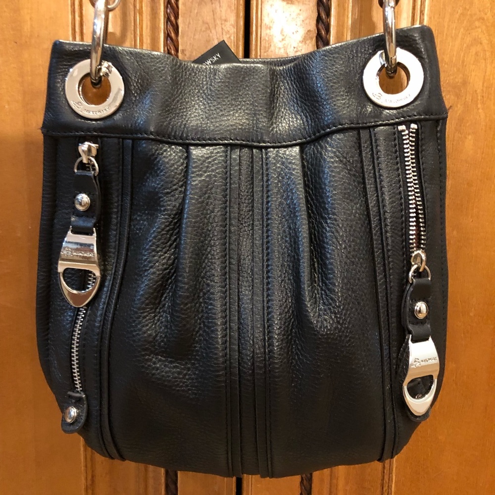 B. MAKOWSKY Black Pebble Leather Crossbody Bag